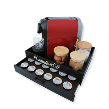 Imagem de MondoBox Bandeja para Cantinho do Café Grande com Gaveta, Porta Cápsulas 3 Corações Marrom, Organizador, Apoio Servir Chá Cafeteira Xícaras, 24 Cápsulas