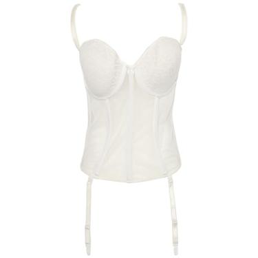 Imagem de Carnival Sutiã espartilho feminino plus size com bojo de renda transparente, Marfim, 48DD