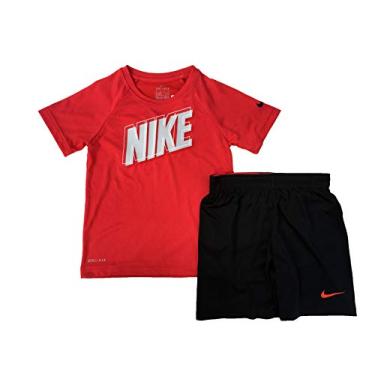 Imagem de Conjunto de duas pe as de camiseta e short de manga curta Dri-Fit para meninos da Nike (infantil), Habanero Red(86e908-r6p)/Black, 7