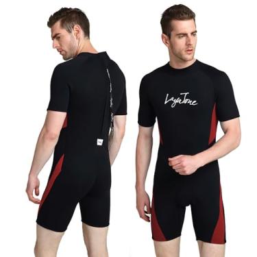 Imagem de LayaTone Roupa de mergulho masculina Shorty de neoprene de 3 mm com zíper nas costas, roupas de mergulho curtas plus size para natação, mergulho, snorkeling, caiaque