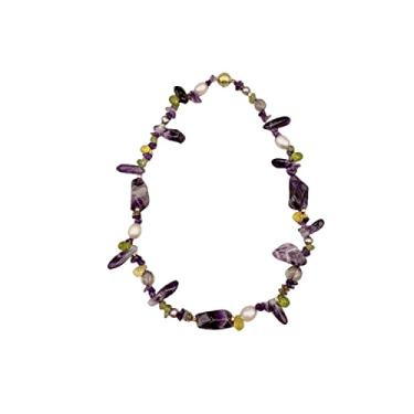 Imagem de Colar de ametista roxa criada com pedra de peridoto citrino para mulheres quartzo esfumaçado cinza rosa pérola na moda 45,7 cm, Pedra, Sem Pedra Preciosa