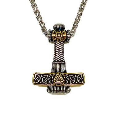 Imagem de FANCY-J Colar de talismã de martelo de Thor para homens nórdicos Mjolnir colares com pingente de amuleto de aço inoxidável comprimento da corrente 61 cm, Aço inoxidável, aço inoxidável