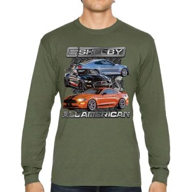 Imagem de Camiseta Shelby All American Cobra de manga comprida Mustang Muscle Car Racing GT 350 GT 500 Performance Powered by Ford, Verde militar, P