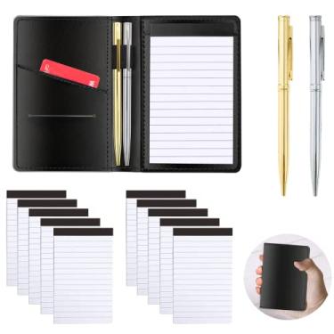 Imagem de Pacote com 13 mini conjunto de blocos de notas, inclui suporte de couro para bloco de notas, pacote com 10 refis pequenos de 7 × 12,7 cm, blocos de anotações, 2 canetas esferográficas de metal