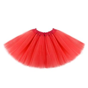 Imagem de Tutus para meninas, saias tutu de tule em 3 camadas para 4 a 12 anos, aniversário, dança, Halloween, cosplay, festa, Vermelho, 4-12 Years