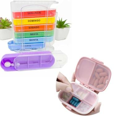 Imagem de Kit Porta Comprimidos C?psulas Rem?dio Divis?ria Bolsa Leve Port?til Organizador Separador Medicamento (Kit Rosa e Empilh?vel)