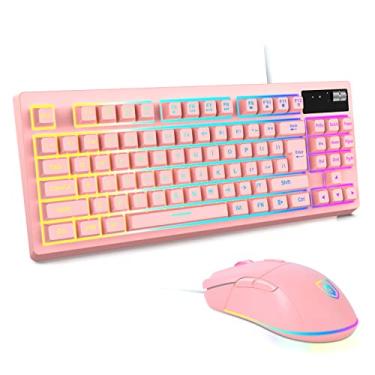 Imagem de KOLMAX HUNTER Conjunto de Teclado e Mouse para Jogos Rosa, 87 Teclas, RGB, 7200 DPI, PC, Mac, PS4