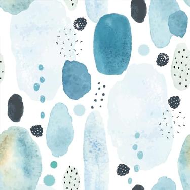 Imagem de WESTICK Papel de parede Blue Peel and Stick - Papel de contato autoadesivo de bolinhas Boho para armários e armários - Papel de parede moderno em aquarela para quarto de meninas e berçário - 44,5 cm x