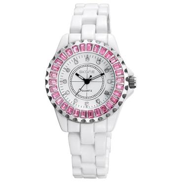 Imagem de Gosasa Relógio de pulso feminino de luxo moderno com strass branco relógio de cerâmica casual feminino bonito relógios sociais, T rosa