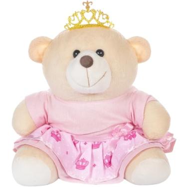 Imagem de Urso De 25cm Para Nicho Decoração Menina Princesa Coroa Rosa Bebê Baby Decoração Quarto Festa Pelúcia Presente Revelação Deluxe