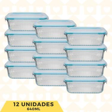 Imagem de Jg 12 Pote 100% Herméticos Premium 640ML Vidro Retangular Fit