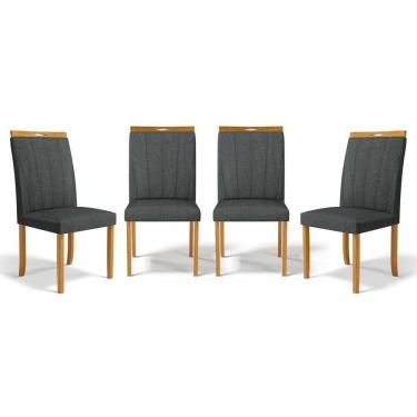 Imagem de Kit Com 4 Cadeiras Aurora Madeira Maciça Estofadas Para Mesa De Jantar Linho Chumbo 406