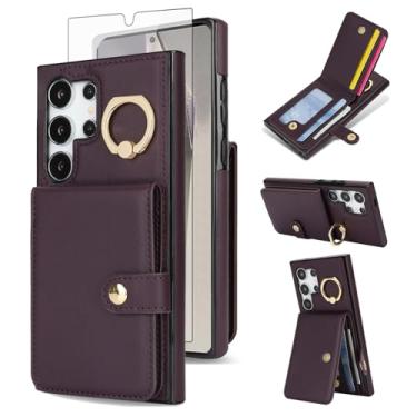 Imagem de Asuwish Capa de celular para Samsung Galaxy S24 Ultra 5G carteira celular com anel protetor de tela de vidro temperado com bloqueio de RFID, compartimento para cartão de crédito S24Ultra 24S S 24