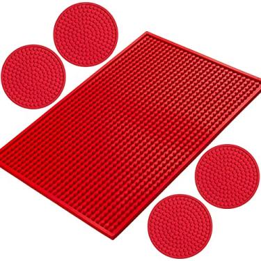 Imagem de Kit Bar Mat Porta Copos 45 X 30 + 4 Porta Copo Bolacha Chopp (Vermelho)