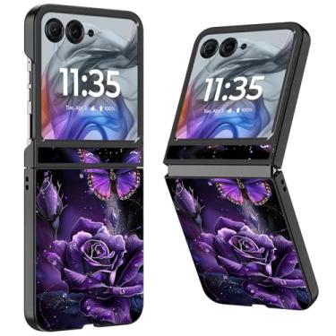 Imagem de WZCJDHMJ Capa para Motorola Razr 2025/2024, fina, fina, rígida, policarbonato, antiarranhões, capa protetora à prova de choque para Moto Razr 50 - Borboleta rosa roxa