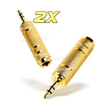 Imagem de Kit 2x Plug Adaptador P10 Femea X P2 Macho Stereo Blindado - BBACOMERC