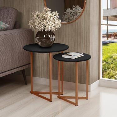 Imagem de Conjunto De Mesa Lateral Canto Jade Sala Estar Pés Ferro