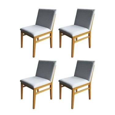 Imagem de Kit 4 Cadeira Rope em Madeira Maciça de Eucalipto Linho Branco/Marrom