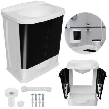 Imagem de Gabinete Suspenso Banheiro Lavatório Preto 02 Portas + Fita - Astra