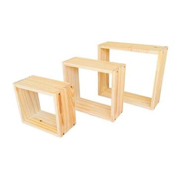 Imagem de Kit 3 Nichos Decorativos P-m-g Madeira Pinus Cor Natural - ATRAENTE MO