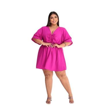 Imagem de Macaquinho Shorts e Saia Plus Size - Reyn Store, Fucsia, G3