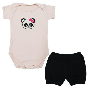 Imagem de Conjunto Body Panda Laço Rosa Manga Curta + Shorts - Mellane Baby, PP,