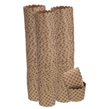 Imagem de HARFINGTON 150 peças de copos de papel pequenos marrons de papel kraft forro, cupcake à prova de graxa, embalagens a granel descartáveis para casamento, aniversário, formatura, xadrez