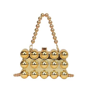 Imagem de Simcat Bolsa feminina dourada clutch com contas para festa de casamento, coquetel, banquete diário, Dourado