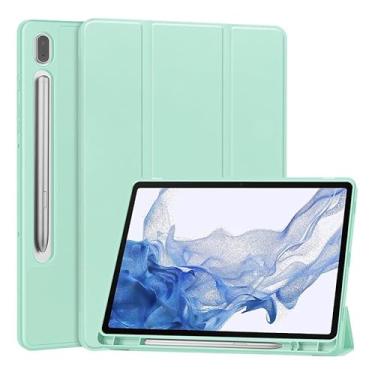 Imagem de Capa Com Slot Para Caneta Para Samsung Tab S7 plus Couro Anti-queda Cor Sólida Com Suporte.