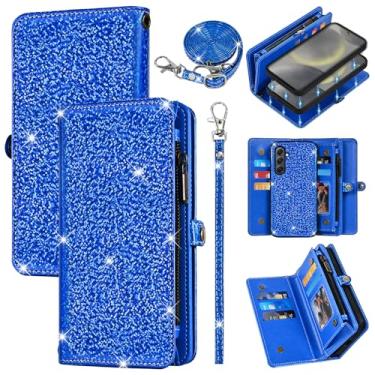 Imagem de Furiet Capa carteira para Samsung Galaxy S24 Plus S24+ 5G com capa magnética destacável para celular flip com zíper, alça de pulso alça de ombro com glitter suporte para cartão para S24plus 24S + S 24