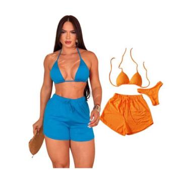 Imagem de Kit 2 Biquíni Com Short Malha Canelada Brilhante Premium - Praia - Bet