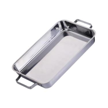 Imagem de ＡＷＨＡＯ Assadeira de aço inoxidável, bandeja de servir com alças, frutos do mar, peixe, grego, pastisio, assadeira, grelha funda para feriados, Argento