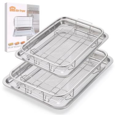 Imagem de Pacote com 2 cestas de fritadeira a ar para forno, cesta grande de fritadeira a ar e bandeja de aço inoxidável para cozinhar e grelhar, 39,9 cm x 30 cm e 12,8 x 9,6 cm