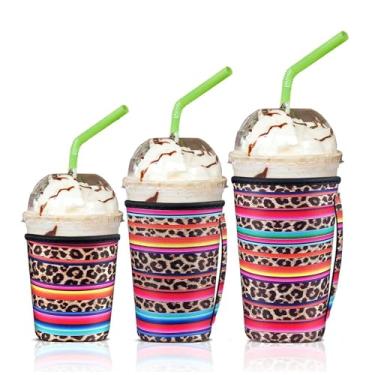 Imagem de 3 Pack Reusable Iced Coffee Sleeves, Jahomieo Insulator Sleeve for Cold Beverages, Neoprene Drink Sleeve Cup Holder for Starbucks Coffee, McDonalds, Dunkin Coffee, More