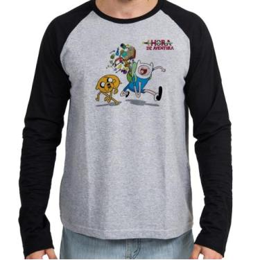 Imagem de Camiseta Manga Longa blusa  Adventure Time Jake Finn mochila - Empório
