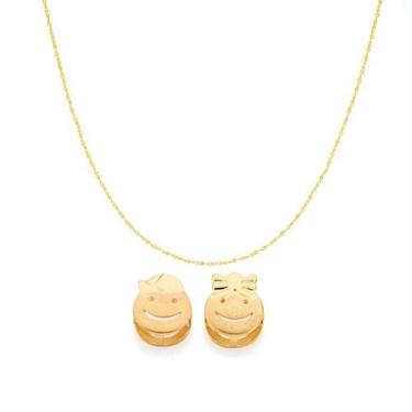Imagem de Colar Rommanel Banhado Ouro 18k Pingentes Menina E Menino 42cm