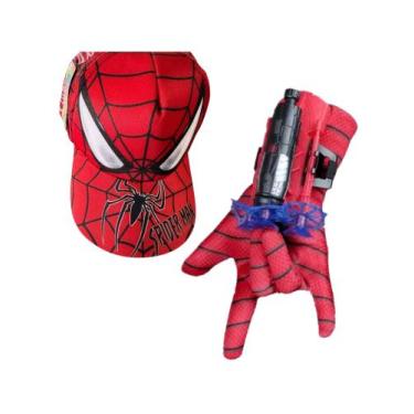 Imagem de Luva Lança Teia Homem Aranha + Boné Verão Praia Proteção Uv Presente 2