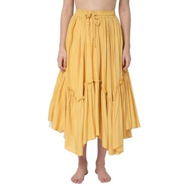 Imagem de ThePirateDressing Saia maxi feminina renascentista pirata camponesa medieval LARP alta-baixa com bolsos C1833 dourado pequeno