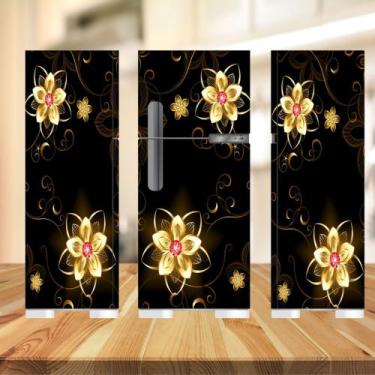 Imagem de Adesivo  geladeira completa preta e flores (03 peças 80x190)  - Atitud