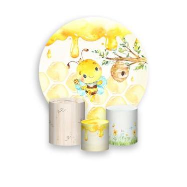 Imagem de Painel De Festa Redondo 1,50x1,50 + Trio De Capas Cilindro - Abelhinha