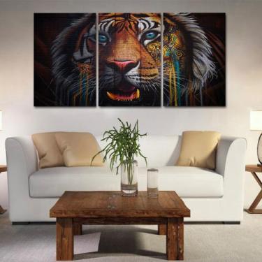 Imagem de Quadros mosaico tigre e leão med. 105x65 ps 2mm adesivo fosco borda in