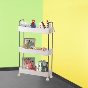 Imagem de Prateleira Branca Multiuso com 3 Andares Possui Rodinhas Giratórias 36
