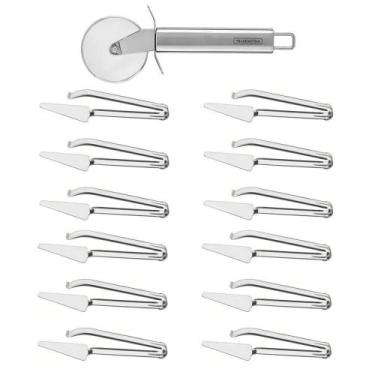 Imagem de Kit Cortador De Pizza Tramontina Marffim + 12 Pegadores Para Pizza Tra