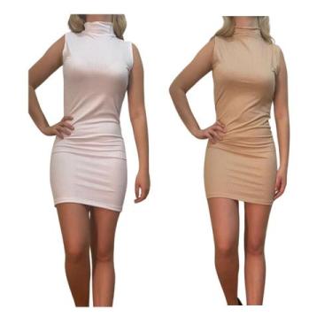 Imagem de KIT C/2 Vestidos Gola Alta Canelado - Emporio J, Branco, Areia, Unico