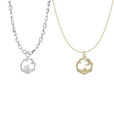 Imagem de Colares de sol e lua estrela para mulheres, colar de amizade, sol e lua, colar combinando para casais, sol, lua e estrelas, joias modernas para casais, presentes para mulheres e homens, Metal, Sem