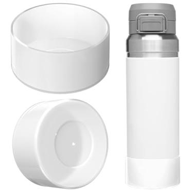 Imagem de Linkidea Pacote com 2 botas de garrafa de água compatíveis com Stanley Quick Flip GO 1,020 g, protetor de para-choque inferior de garrafa de água de silicone (branco claro)