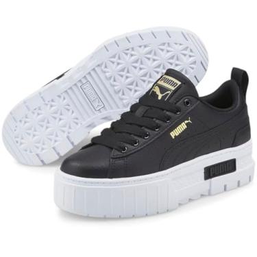 Imagem de PUMA Girl's Mayze Leather (Big Kid) Puma Black/Puma Team Gold 6.5 Big Kid M