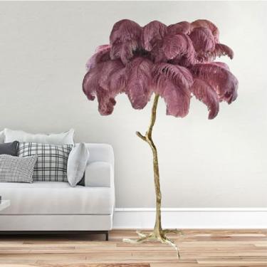Imagem de Luminária de chão moderna para decoração de sala de estar e quarto, luminária de chão de penas de avestruz com abajur dourado corpo alto luz de pé para sala de estar, decoração de escritório em casa