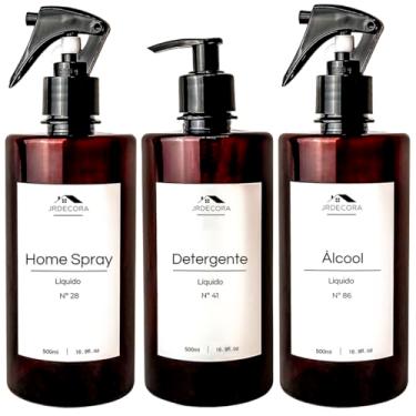 Imagem de Kit 3 Frascos Ambar Organizador Minimalista Decorativo Prime Dispenser Refil Luxo Premium 500ml