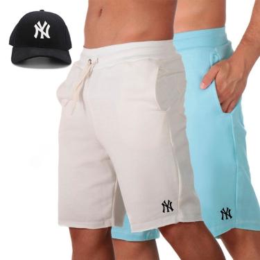 Imagem de Kit 2 Short Praia Bermuda Masculina Moletom Treino Cordao Ajustavel Bolsos Com Bone Aba Pre Curvada
